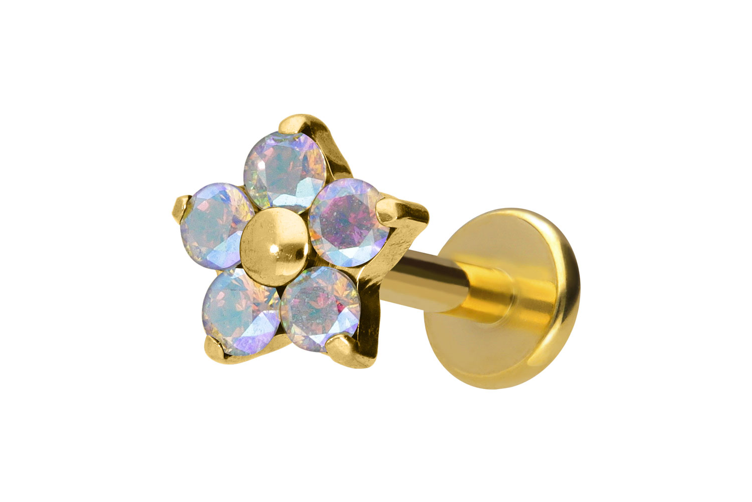 Titan Labret Piercing mit Innengewinde KRISTALLBLUME